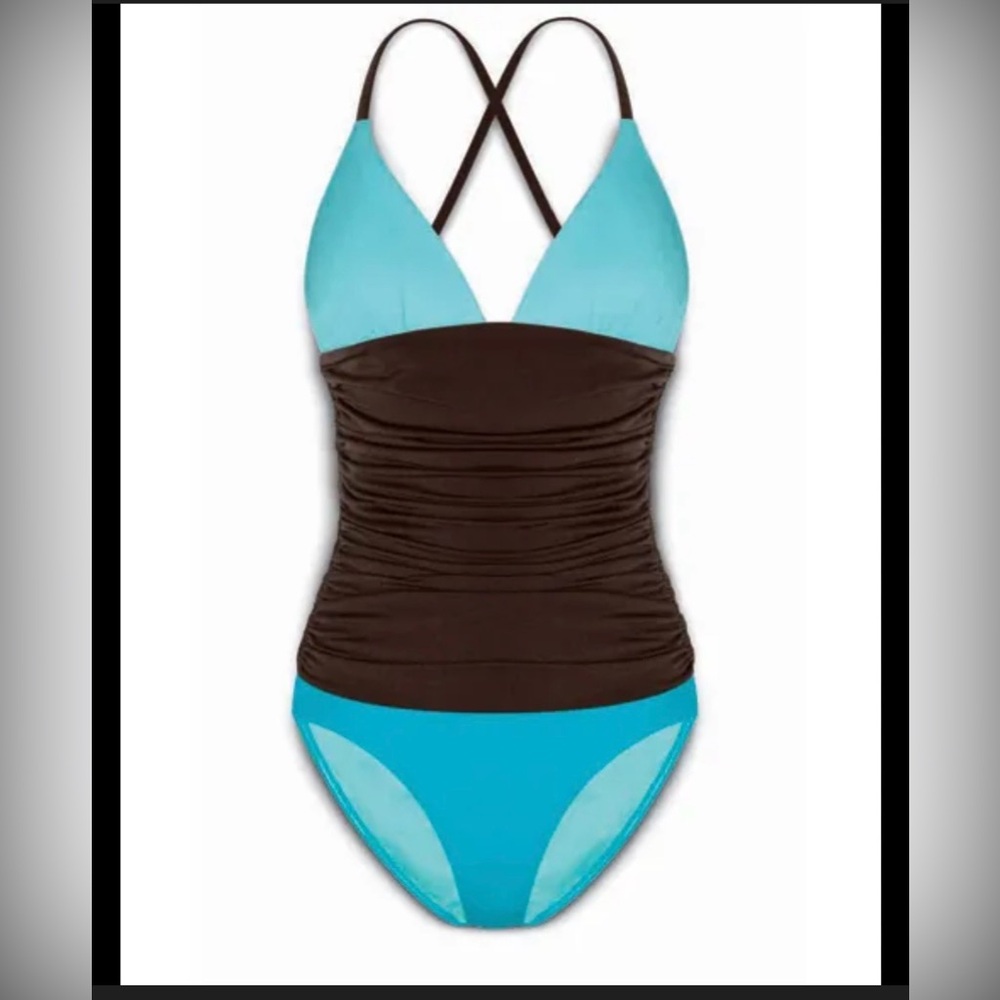 SPANX Aqua and Brown Swimsuit Beach Resort size 8